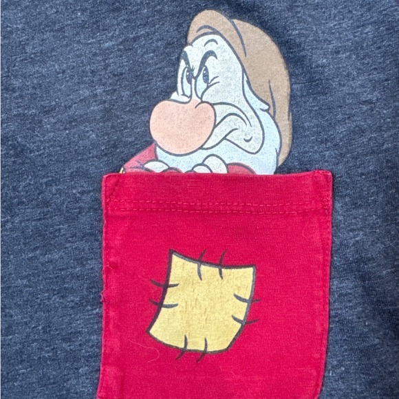 Disney Grumpy Tank Top Womens Charcoal Pink Trim Graphic Pocket Shirt - Picture 3 of 5